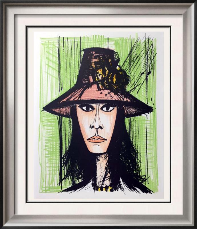 Bernard Buffet Woman with a Pink Hat Full Color Print,: Artist Name: Bernard Buffet | Title of Art: Plate Twenty Three Woman with a Pink Hat | Medium: Full Color Print, Executed in November 1967 on press of Fernand Moulet, Paris, France printed on velin Ac