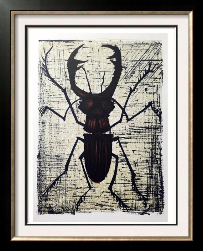 Bernard Buffet Stag Beetle Full Color Print, Executed: Artist Name: Bernard Buffet | Title of Art: Plate Forty Four Stag Beetle | Medium: Full Color Print, Executed in November 1967 on press of Fernand Moulet, Paris, France printed on velin Acropole by Pa