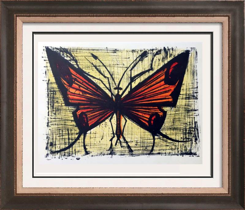 Bernard Buffet Orange Butterfly Full Color Print,: Artist Name: Bernard Buffet | Title of Art: Plate Fifty Two Orange Butterfly | Medium: Full Color Print, Executed in November 1967 on press of Fernand Moulet, Paris, France printed on velin Acropole b