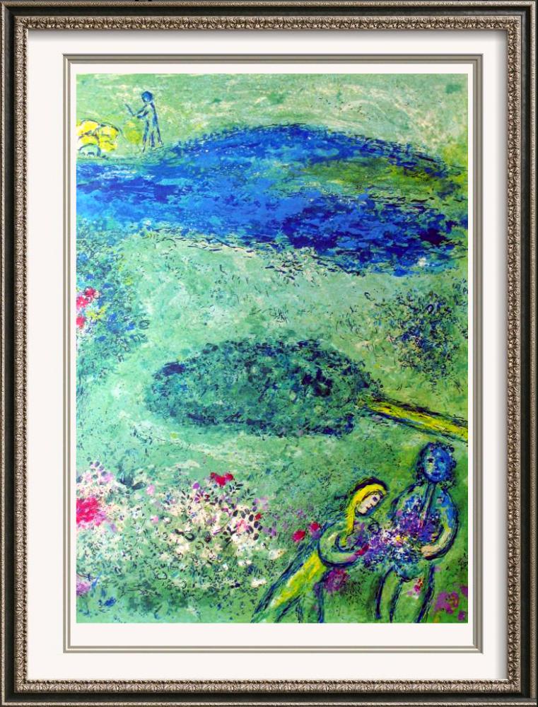 Fantastic Colored Lithograph Marc Chagall (After): Marc Chagall | Title of Art: Wedding Bouquet | Medium: Colored Unsigned Lithograph on Paper | Edition Size: | Unframed Size: 12x9 inches | Offered Unframed. Framing presentation if shown is for concep