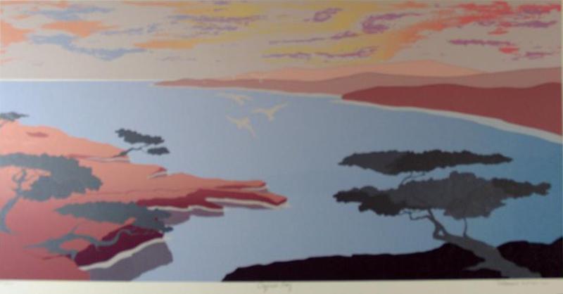 Abstract Modern Cypress Bay Scenic Colorful Signed: Robert Wilson | Title Of Art: Cypress Bay | Medium: Hand Signed By The Artist Lithograph On Paper | Edition Size: 207/375 | Unframed Size: 20X38 Inches | Framed Size: Unframed | Value: $ 600