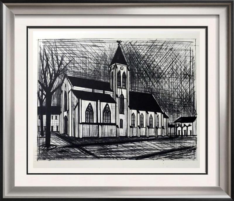Bernard Buffet The Church Full Color Print, Executed in: Artist Name: Bernard Buffet | Title of Art: Plate Ten The Church | Medium: Full Color Print, Executed in November 1967 on press of Fernand Moulet, Paris, France printed on velin Acropole by Papeteries