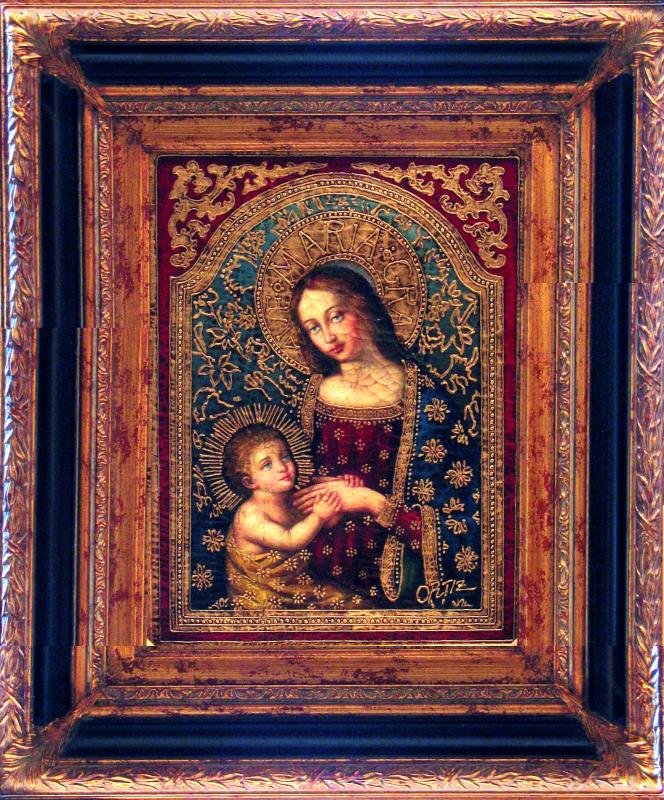 Religious Mary & Jesus Framed FANTASTIC ORIGINAL: Artist: Jose Ortiz Title of Art: A Mothers Love Medium: Original Acrylic Painting Hand Signed by the Artist on Board Unframed Size: 12 x 16 inches Framed Size: 25 x 29 inches Value: $ 1250 tags #Relig