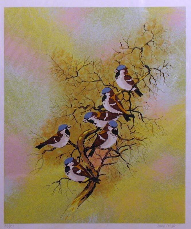 Max Karp Ltd Ed Serigraph Large Birds Only $75: Max Karp | Title Of Art: Snow Birds | Medium: Hand Signed Limited Edition Serigraph On Paper | Edition Size: 38/350 Art Size: 40X30 Framed Size: Unframed | Value: $ 650