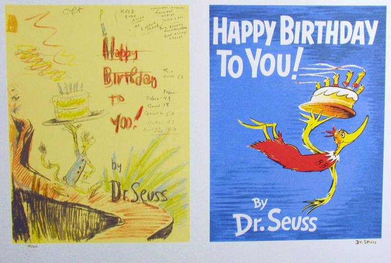 Dr Seuss Double Art Piece Happy Birthday Ltd Ed: Dr Seuss | Title Of Art: Happy B-Day To You Double Piece | Medium: Plate Signed Limited Edition Lithograph | Edition Size: 700 Art Size: 15X21 | Framed Size: Unframed | Value: $ 700
