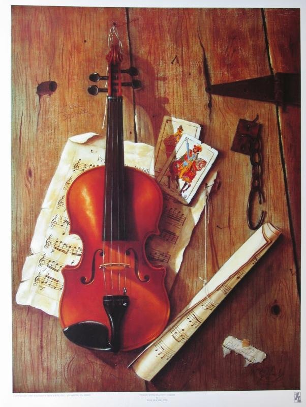 Realism Violin Mucsic Note Stamp Signed Print: Realism Violin Mucsic Note Stamp Signed Print | Unframed Size: 25x20 | Value: $130