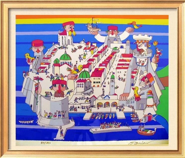 DUBROVNIK CITY SCENE OBICAN WHIMSY LTD ED SALE: Artist: JOVAN OBICAN | Title of Art: DUBROVNIK CITY SCENE | Medium: HAND SIGNED LIMITED EDITION SERIGRAPH ON PAPER | Edition Size: 84/300 | Art Size: 20x23 | Framed Size: Unframed | Value: $ 650 |