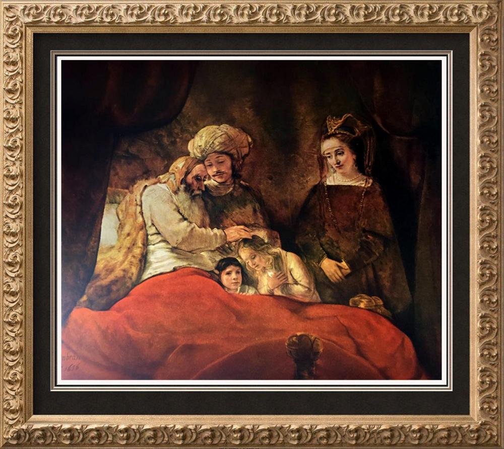 Rembrandt (Harmensz Van Rijn) Jacob Blessing the Sons: Artist Name: Rembrandt (Harmensz Van Rijn) | Title of Art: (Plate Eleven) Jacob Blessing the Sons of Joseph c.1656 | Medium: Fine Art Print from Museum Artist | Unsigned & Unnumbered | Art Size: Appro