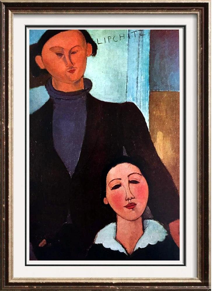 Amedeo Modigliani Jacques Lipchitz and His Wife: Artist Name: Amedeo Modigliani | Title of Art: (Plate Seven) Jacques Lipchitz and His Wife c.1916-17 | Medium: Fine Art Print from Museum Artist | Signed in Plate & Unnumbered | Art Size: Approx 8 x 1
