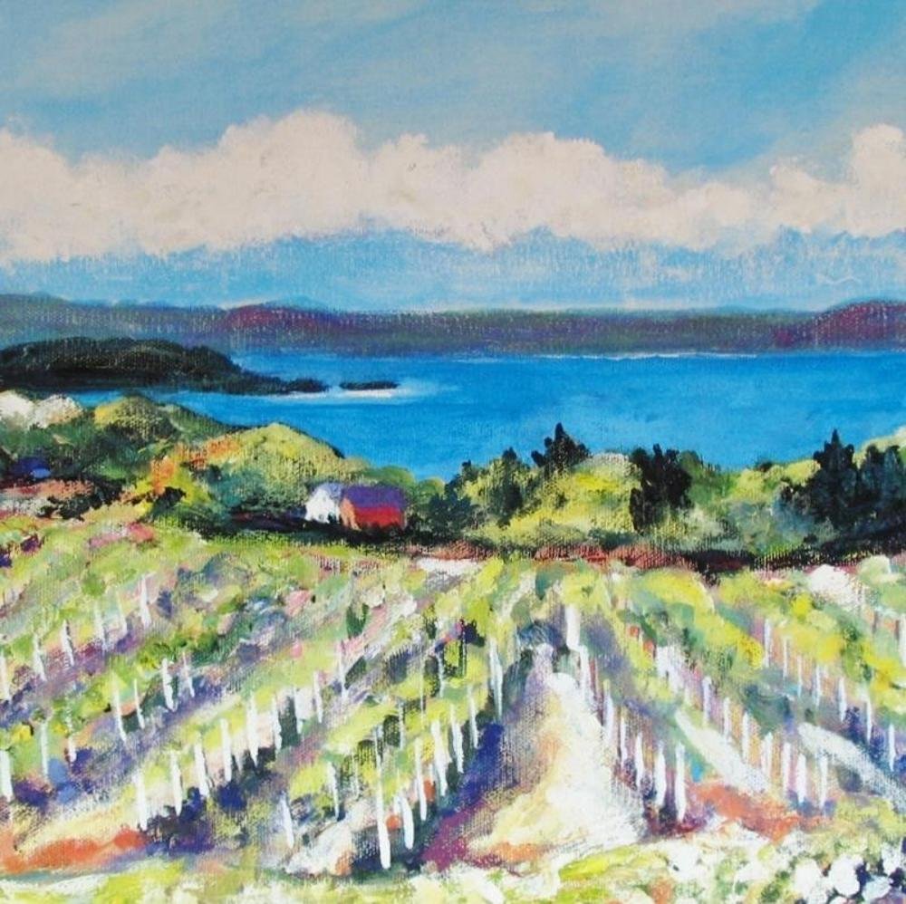 1989 Nell Revel-Smith Vineyards Landscape: 1989 Nell Revel-Smith Vineyards Landscape | Unframed Size: 26X30 | Offered Unframed . Framing presentation if shown is for concept only. If you need assistance with custom framing, call the experts at