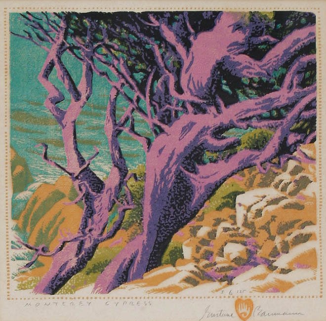 "Monterey Cypress" Woodblock Print by Gustave Baumann (1 of 2)