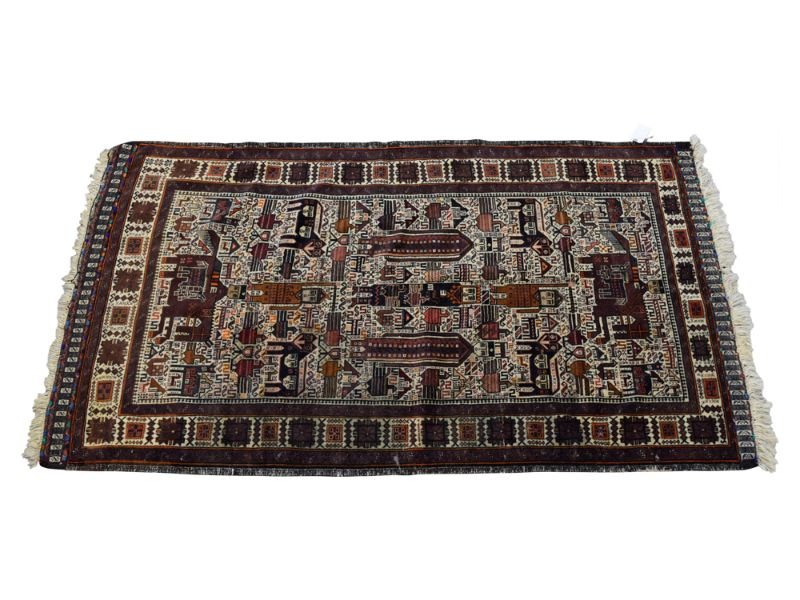 Handmade Balochi Rug with Geometric Faces (1 of 4)