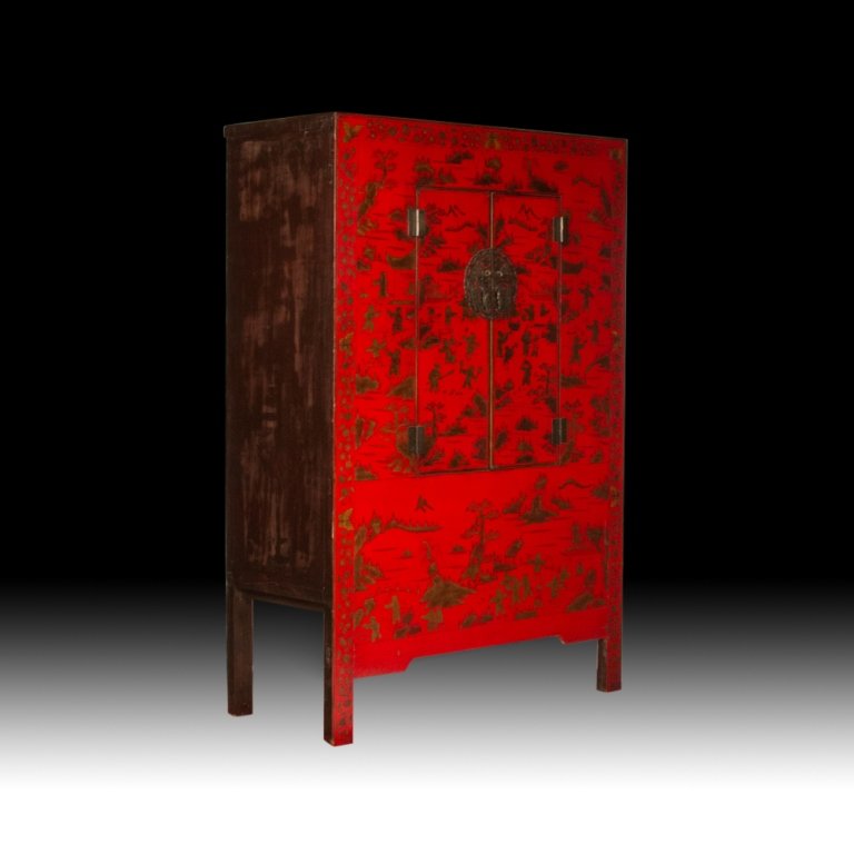 Chinese Red and Gilt Lacquered Wardrobe (1 of 5)