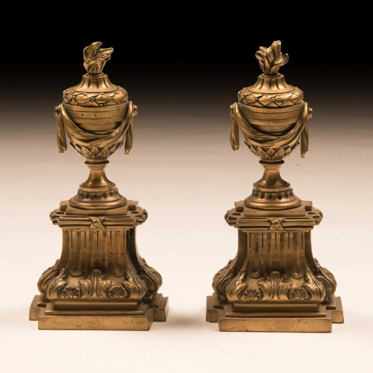 Pair of Bronze Louis XVI-style Chenets 19th Cent. (1 of 4)