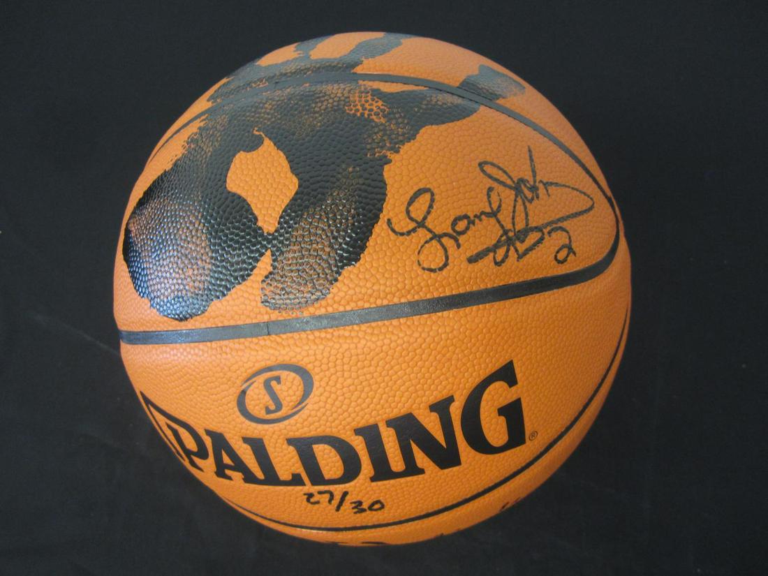 Larry Johnson auto palm print basketball COA: Larry Johnson Hornets signed palm print Ltd Edition basketball TriStar COA