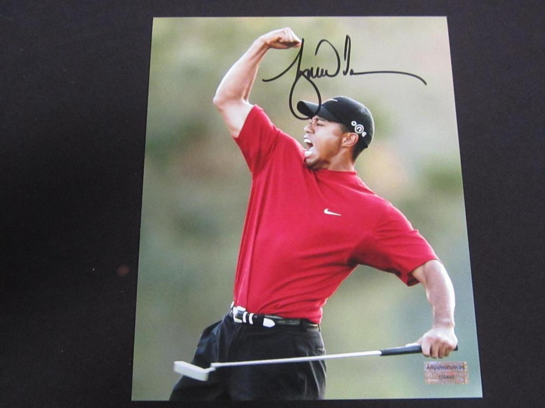 TIGER WOODS AUTOGRAPHED 8X10 PHOTO W/COA: TIGER WOODS AUTOGRAPHED 8X10 PHOTO WITH COA PGA