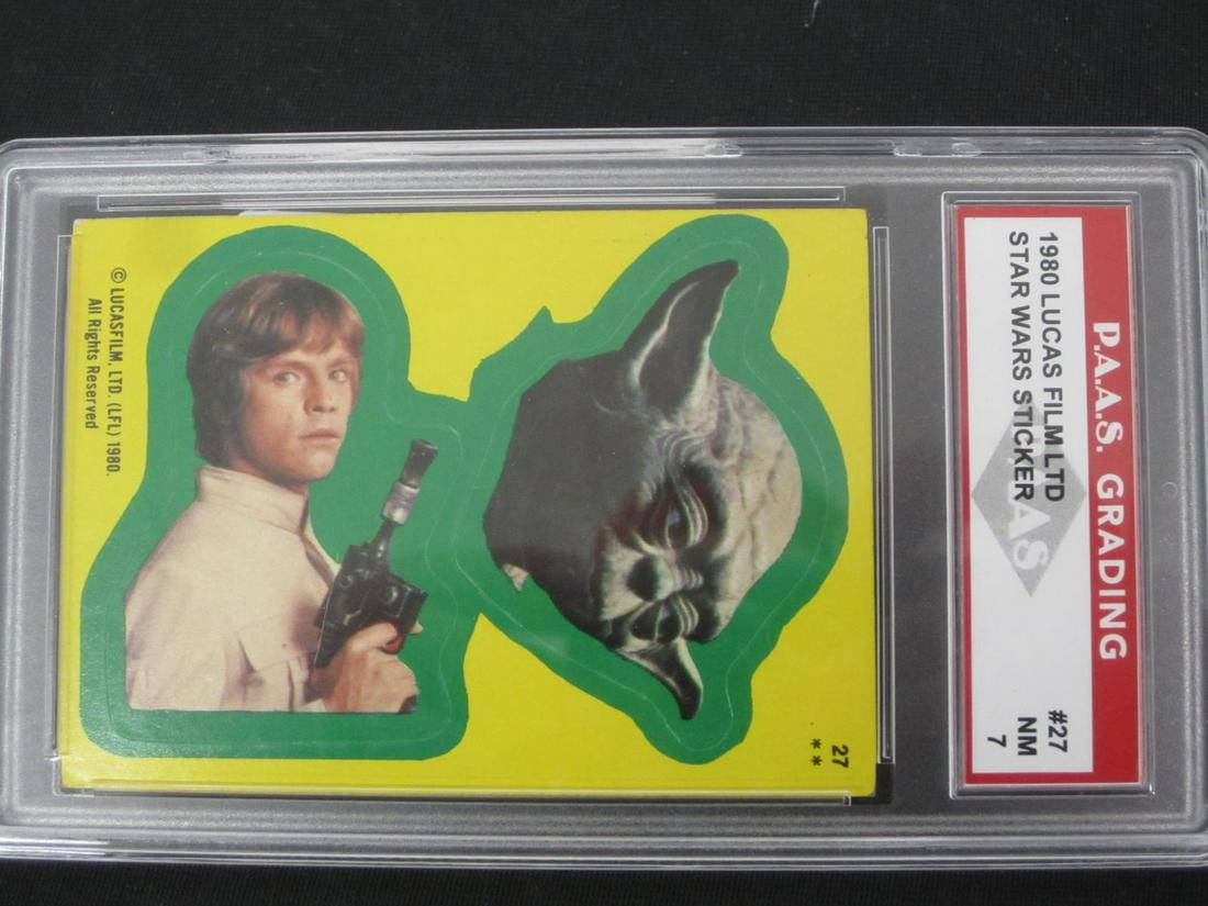 80 TOPPS STAR WARS LUKE YODA PAAS NM 7: VERY NICE 1980 TOPPS STAR WARS THE EMPIRE STRIKES BACK STICKERS LUKE SKYWALKER & YODA GRADED BY PAAS NM 7 VERY NICE A TRUE MUST HAVE FOR ANY COLLECTOR!