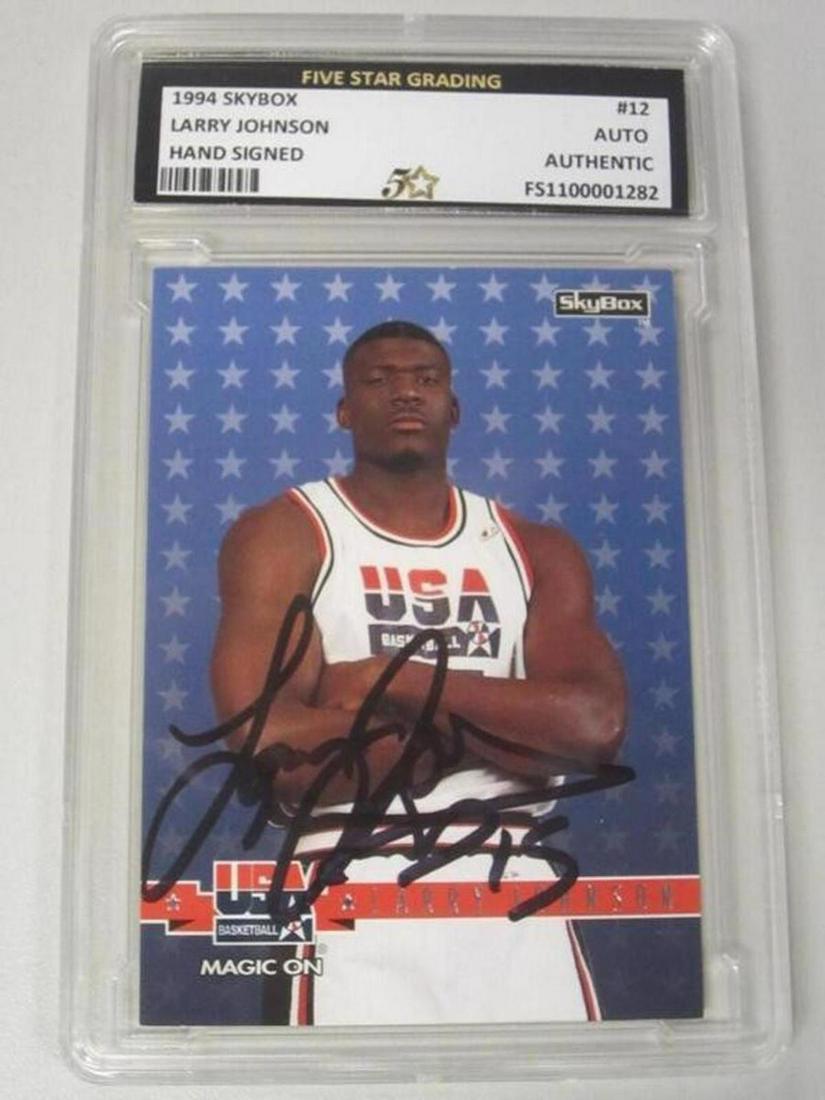 Larry Johnson Team USA Signed card FSG Authentic: Larry Johnson Team USA 1994 Skybox Hhand Signed autographed FSG Authentic