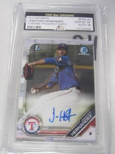 Jonathan Hernandez Chrome FSG GmMt10 Auto10: Jonathan Hernandez Texas 2019 Bowman Chrome Prospect Auto FSG GmMt10 Auto10