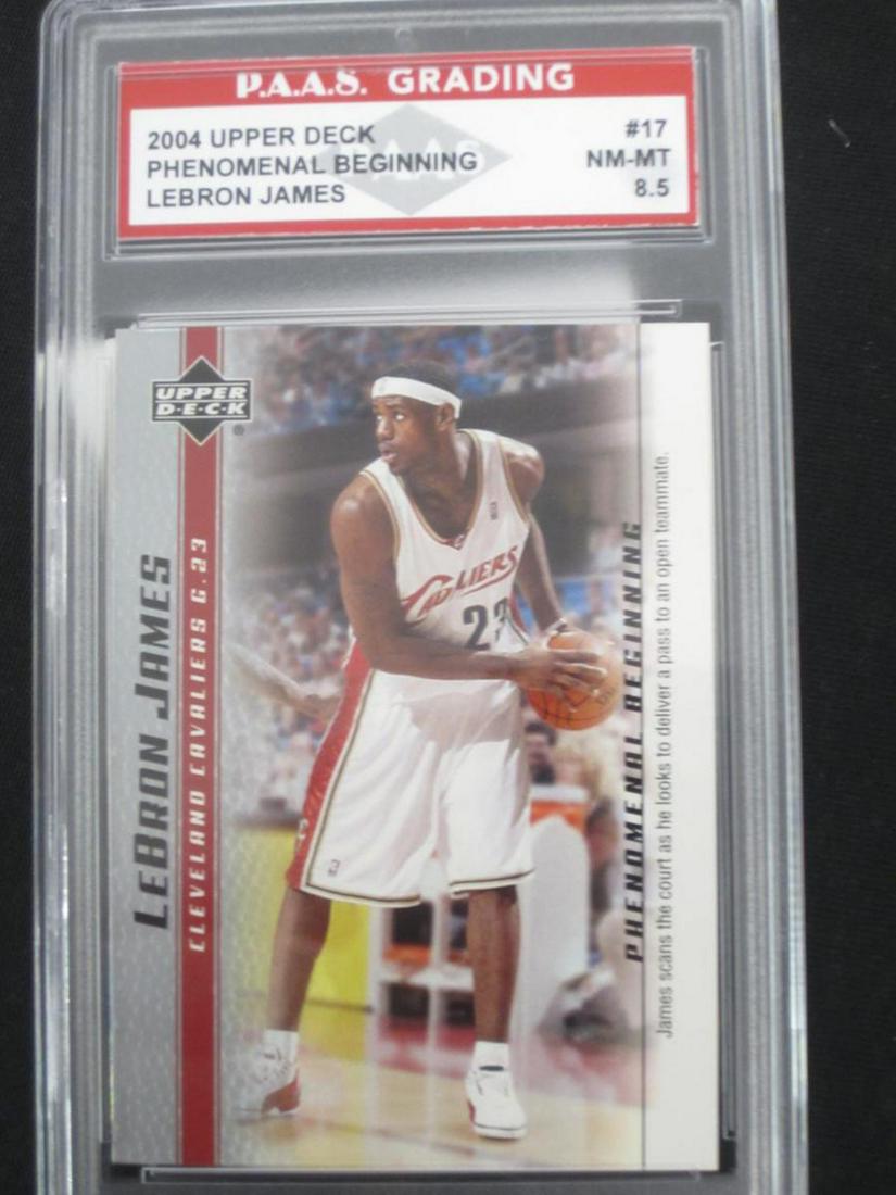 03-04 UD LEBRON JAMES RC PAAS NM-MT+ 8.5: VERY NICE 2003-04 UPPER DECK LEBRON JAMES PHENOMINAL BEGINNINGS ROOKIE CARD GRADED BY PAAS NM-MT+ 8.5 VERY NICE A TRUE MUST HAVE FOR ANY COLLECTOR!