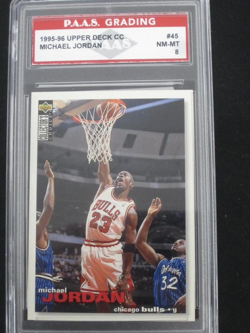95-96 UD CC MICHAEL JORDAN PAAS NM-MT 8: VERY NICE 1995-96 UPPER DECK COLLECTORS CHOICE MICHAEL JORDAN CHICAGO BULLS CARD GRADED BY PAAS NM-MT 8 VERY NICE A TRUE MUST HAVE FOR ANY COLLECTOR!