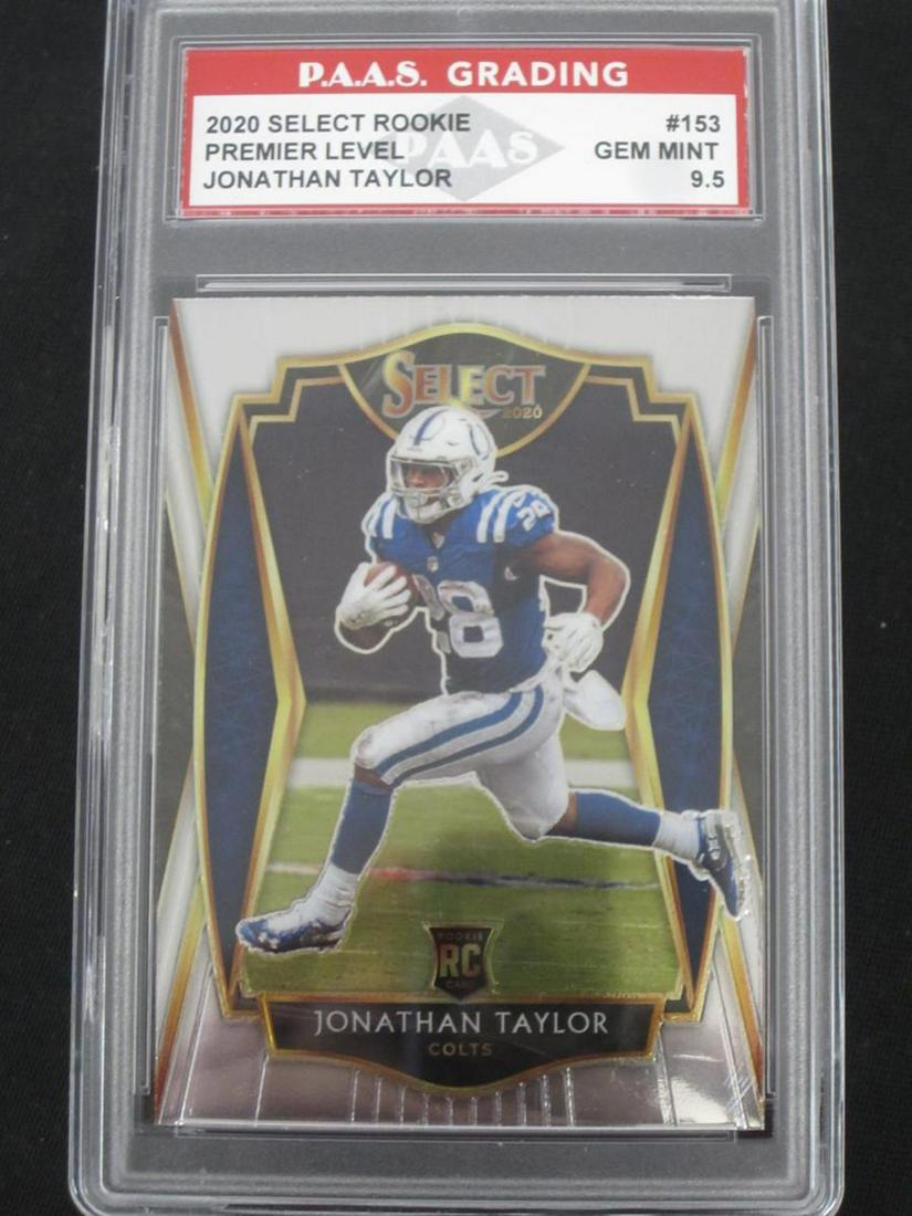 20 SELECT JONATHAN TAYLOR RC PAAS GM 9.5: VERY NICE 2020 PANINI SELECT JONATHAN TAYLOR PREMIER LEVEL ROOKIE CARD GRADED BY PAAS GEM MINT 9.5 A TRUE MUST HAVE FOR ANY COLLECTOR!