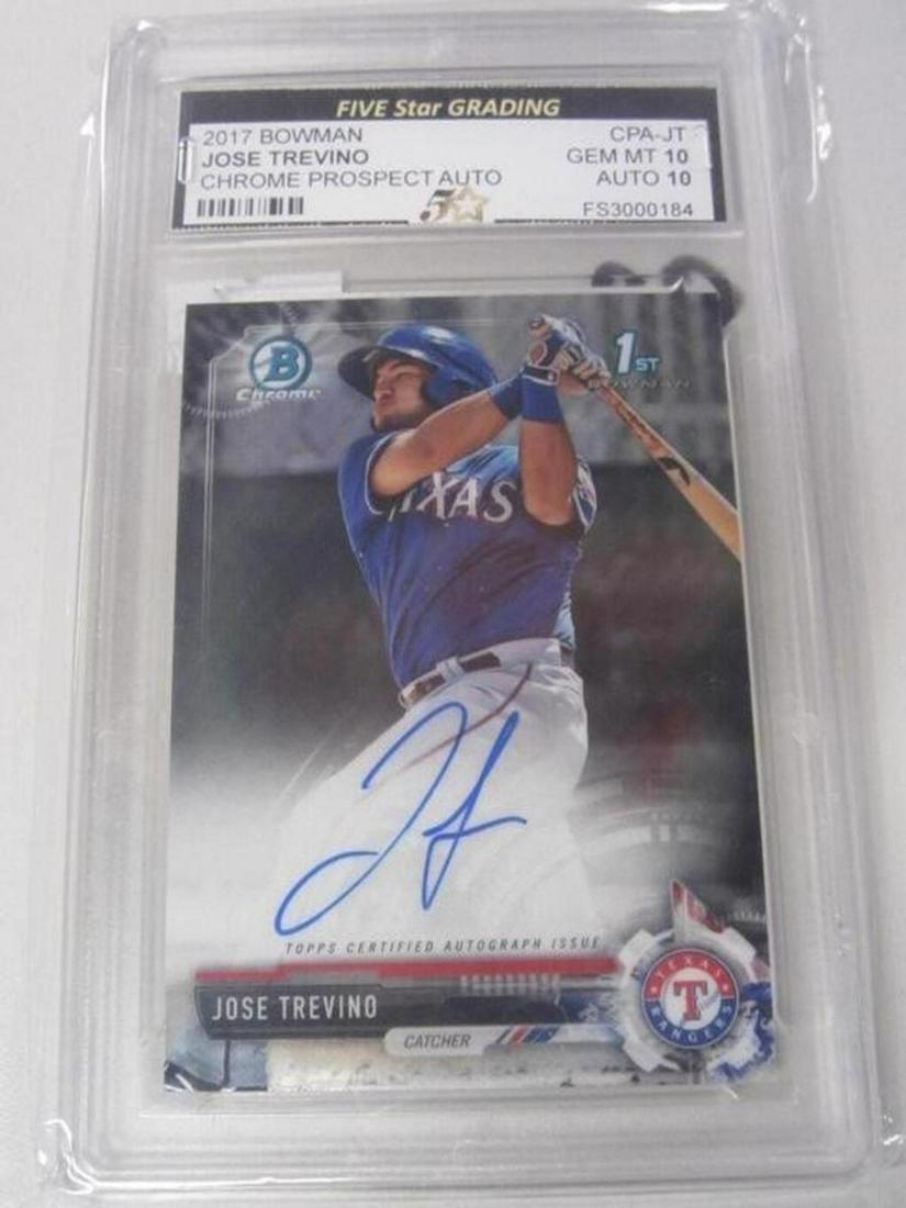 Jose Trevino Chrome Prospect FSG GmMt10 Auto10: Jose Trevino Texas 2017 Bowman Chrome Prospect Auto FSG GmMt10 Auto10