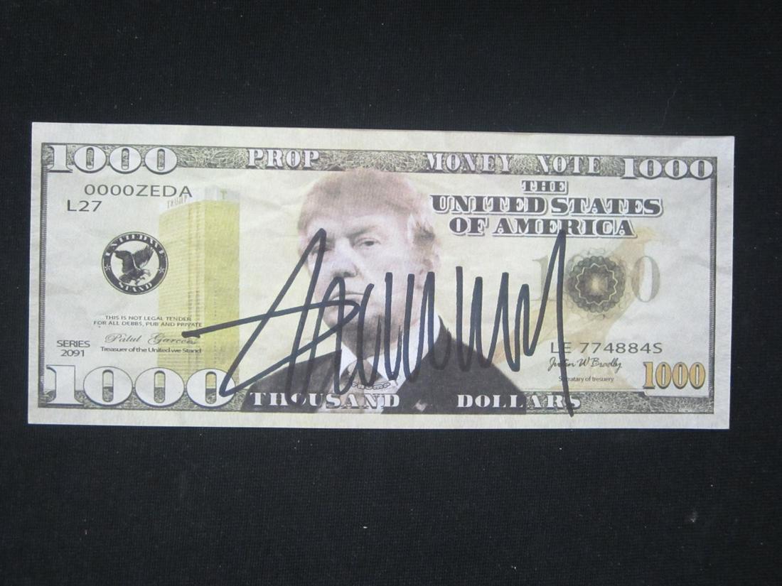 DONALD TRUMP AUTOGRAPHED PROP MONEY W/COA: DONALD TRUMP AUTOGRAPHED PROP MONEY WITH COA PRESIDENT