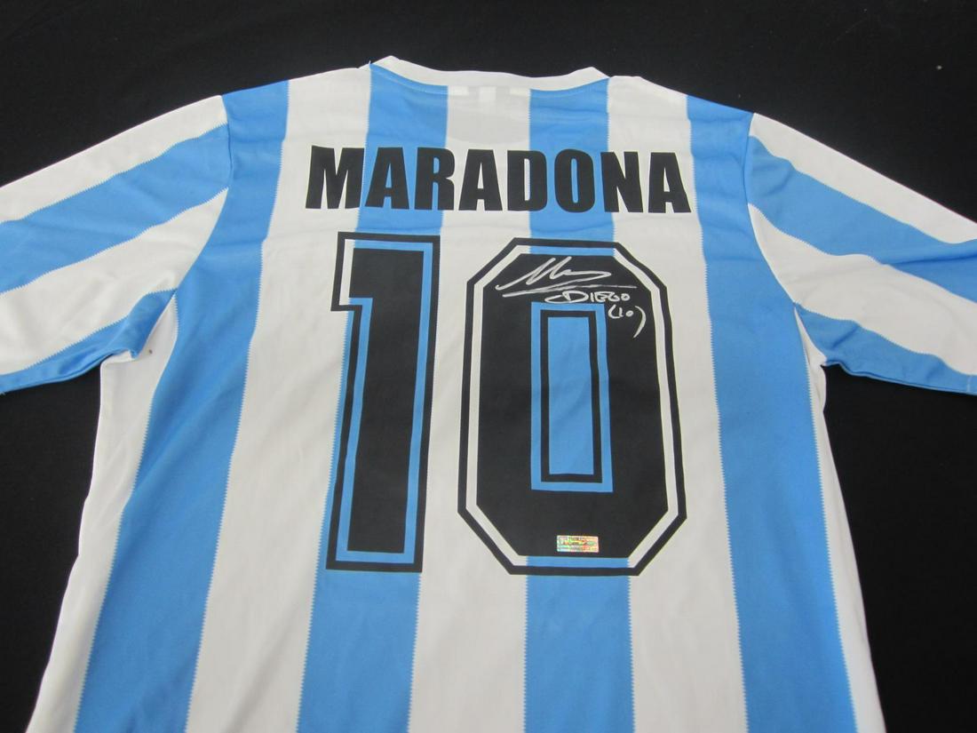 MARADONA AUTOGRAPHED SOCCER JERSEY W/COA: DIEGO MARADONA AUTOGRAPHED SOCCER JERSEY WITH COA