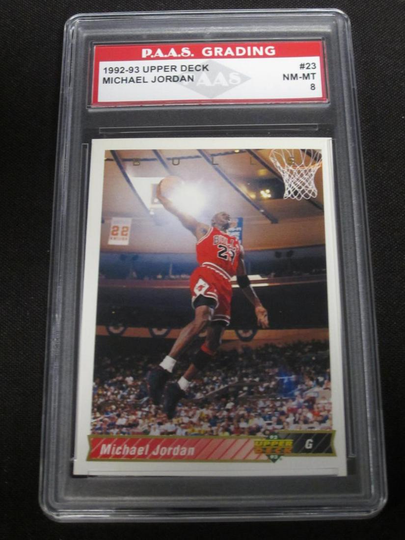 92-93 UD MICHAEL JORDAN PAAS NM 8: VERY NICE 1992-93 UPPER DECK MICHAEL JORDAN CHICAGO BULLS CARD GRADED PAAS NM-MT 8 VERY NICE CARD PROFESSIONALLY GRADED & ENCASED
