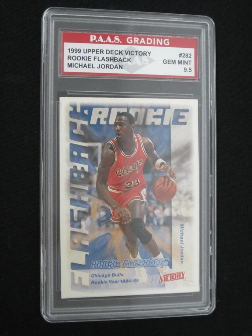 99 UD MICHAEL JORDAN PAAS GEM 9.5: VERY NICE 1999-00 UPPER DECK VICTORY MICHAEL JORDAN ROOKIE FLASHBACK GRADED PAAS GEM MINT 9.5 CHICAGO BULLS THIS CARD HAS BEEN PROFESSIONALLY GRADED & ENCASED. CHECK OUR OTHER AUCTIONS FOR A WIDE RANG