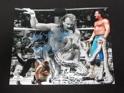 JAKE THE SNAKE SIGNED 8X10 PHOTO W/COA: JAKE THE SNAKE SIGNED 8X10 PHOTO WITH FIVE STAR COA WRESTLING