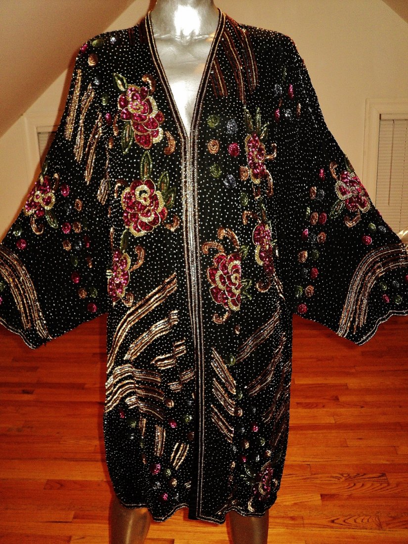 Vintage Hollywood Regency Beaded Opera Coat Silk 1940s (1 of 10)