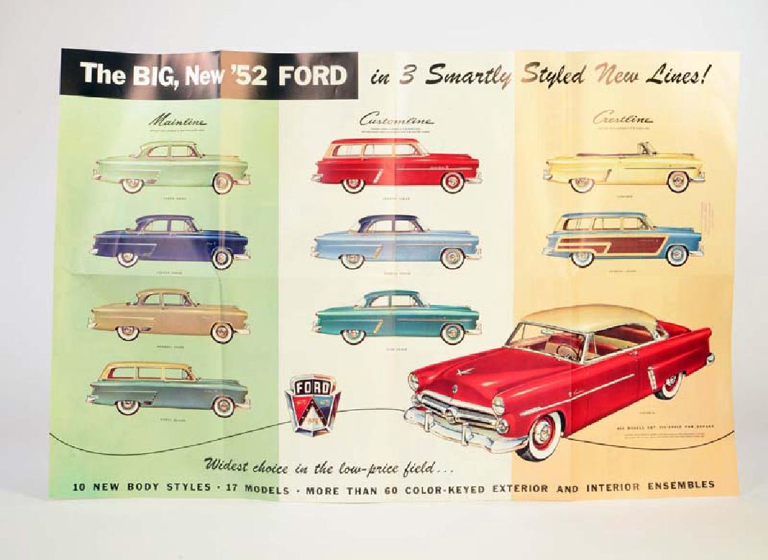 Ford, Prospekt/Poster 1952 USA Modelle: Ford, Prospekt/Poster 1952 USA Modelle, 60x94 cm, sehr dekorativ