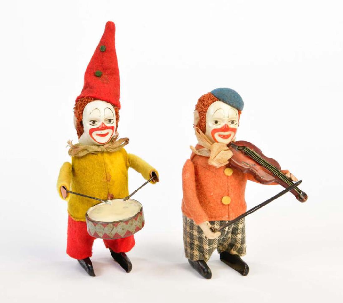 Schuco, Clown mit Trommel + Clown mit Geige (1 of 1)