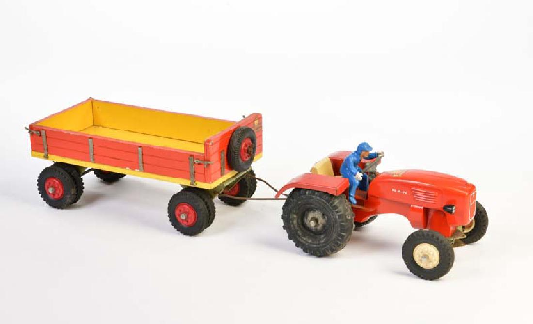 Steiff, Traktor + Anhaenger: Steiff, Tractor + Trailer, W.-Germany, mixed constr., C 2-