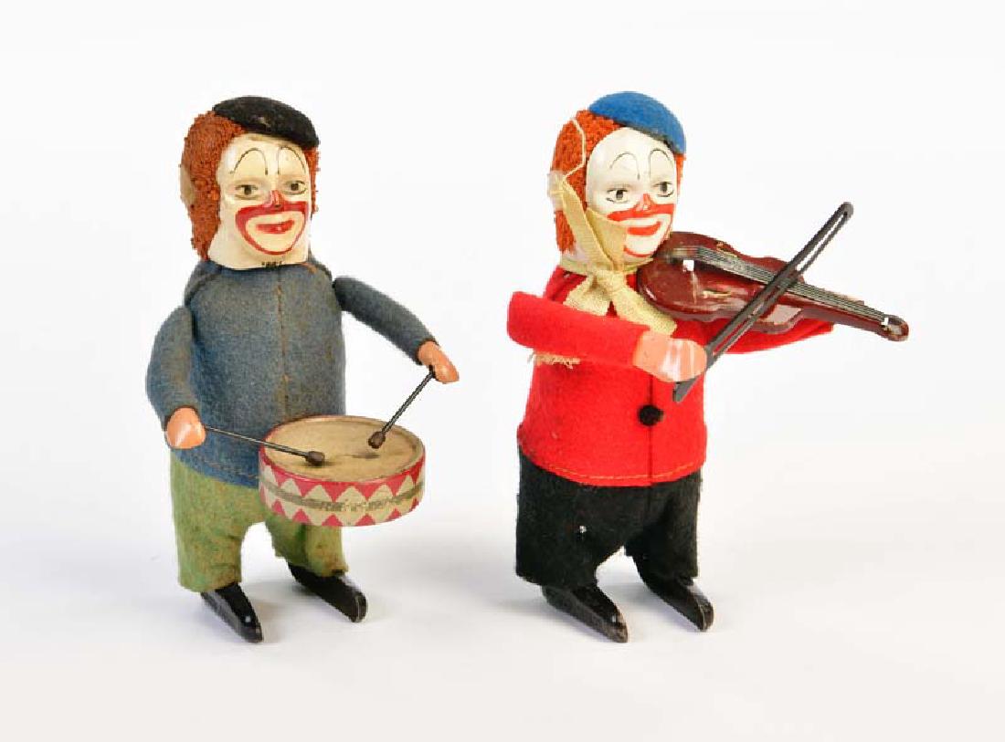 Schuco, Clown mit Trommel + Clown mit Geige (1 of 1)
