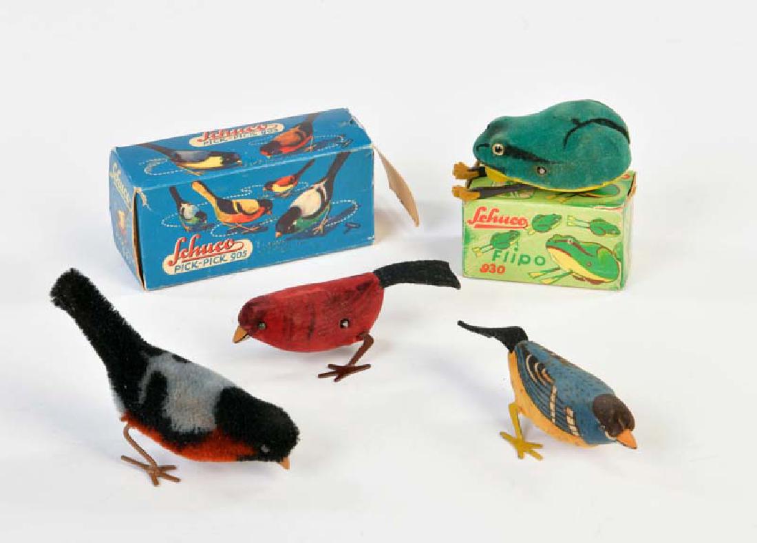 Schuco, 3 Pickvoegel + Frosch Flippo (1 of 1)
