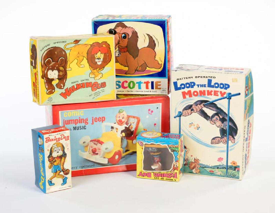 6 Spielzeuge: 6 Toys, Japan, mixed constr., tin + plastic, function not checked, from the 60s, not used, C 1-2