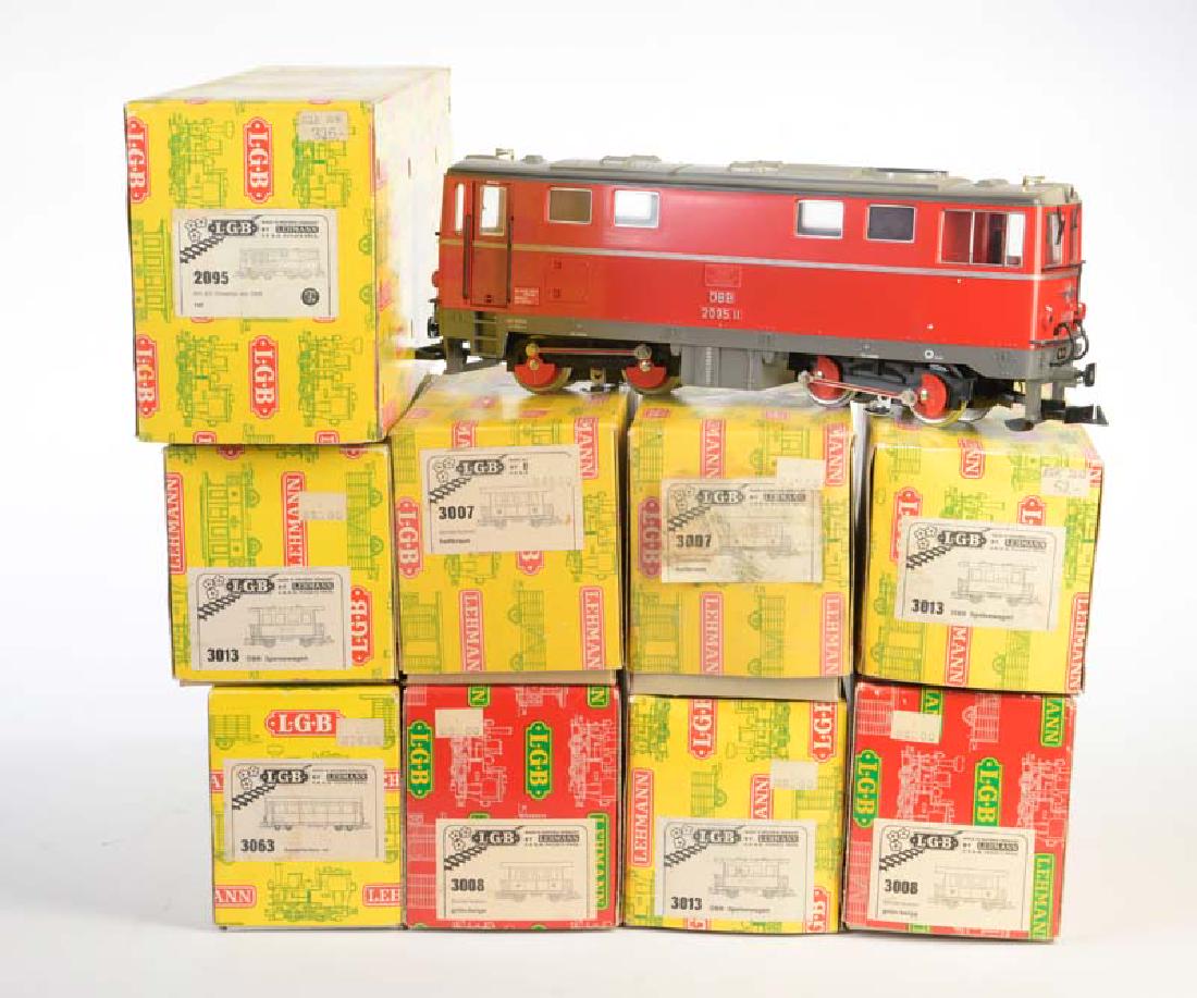 LGB, Konvolut Lok + Waggons: LGB, Bundle Loco + Wagons, W.-Germany, gauge G, box C 1-2, 3x 3013, 2x 3008, 2x 3007, 1x3063 + 1x 2095, C 1