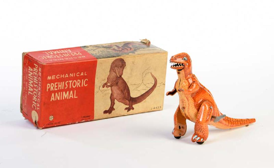 Linemar, Dinokurier T-Rex: Linemar, Dino Courier T- Rex, Japan, tin, cw ok, box C 2- (damaged), C 1