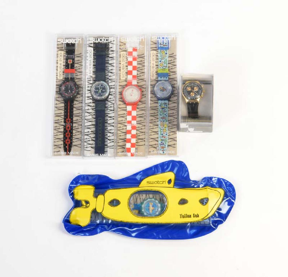 Swatch, 5x Scuba + Goldfinger: Swatch, 5x Scuba + Goldfinger, Swiss made, box C 1, C 1