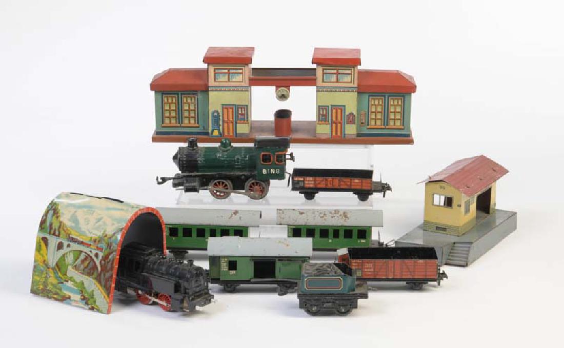 Bing u.a., 2 Loks + Zubehoer: Bing a.o., 2 Locos + Accessories, Germany, gauge 0, C 2/3