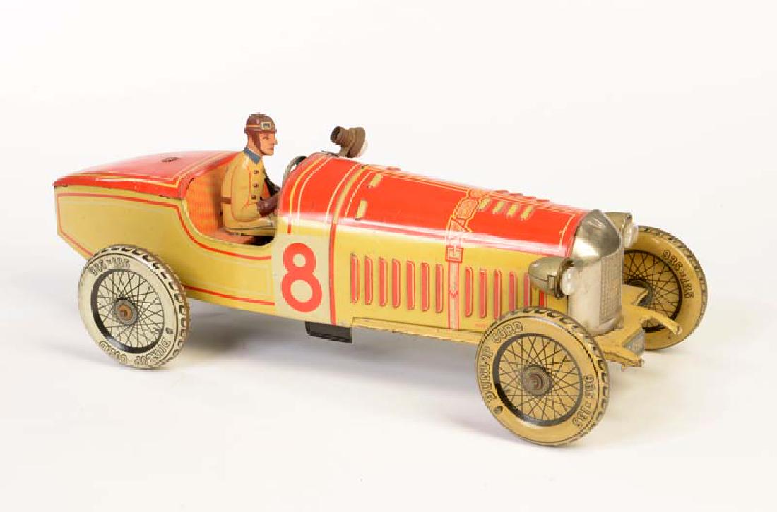 Tippco, Rennwagen No 8: Tippco, Racing Car No 8, Germany pw, tin, clockwork spring defective, otherwise good condition