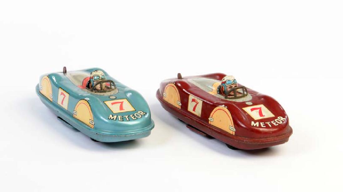 TN, 2x Rennwagen "Meteor": TN, 2x Racing Car "Meteor", Japan, tin, bat. drive not checked, min. paint d., C 2/2-