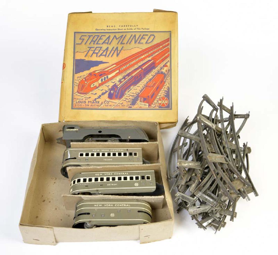 Marx, Train Set + Schienen: Marx, Train Set + Schienen, USA, Spur 0, Blech, UW nicht geprueft, Okt Z 2-, Z 2