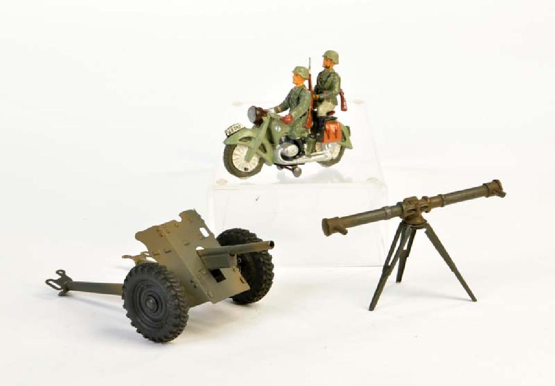 Lineol, Geschuetz + Kradfahrer: Lineol, Gun + Motorcyclist, Germany pw, tin + composite, C 1-2