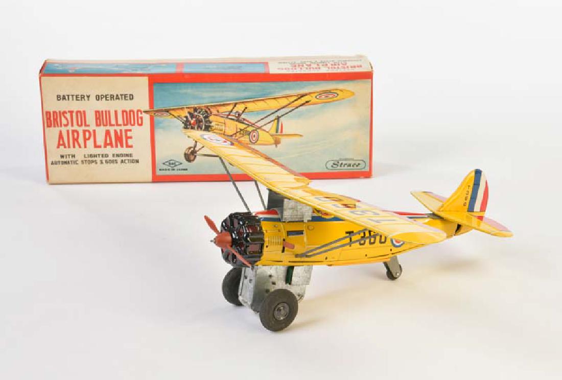 S & E (Suzuki & Edwards), Flugzeug T 360: S & E (Suzuki & Edwards), Plane T 360, Japan, tin, bat. drive defective, min. paint d., box C 1, visually very good condition, C 1-2