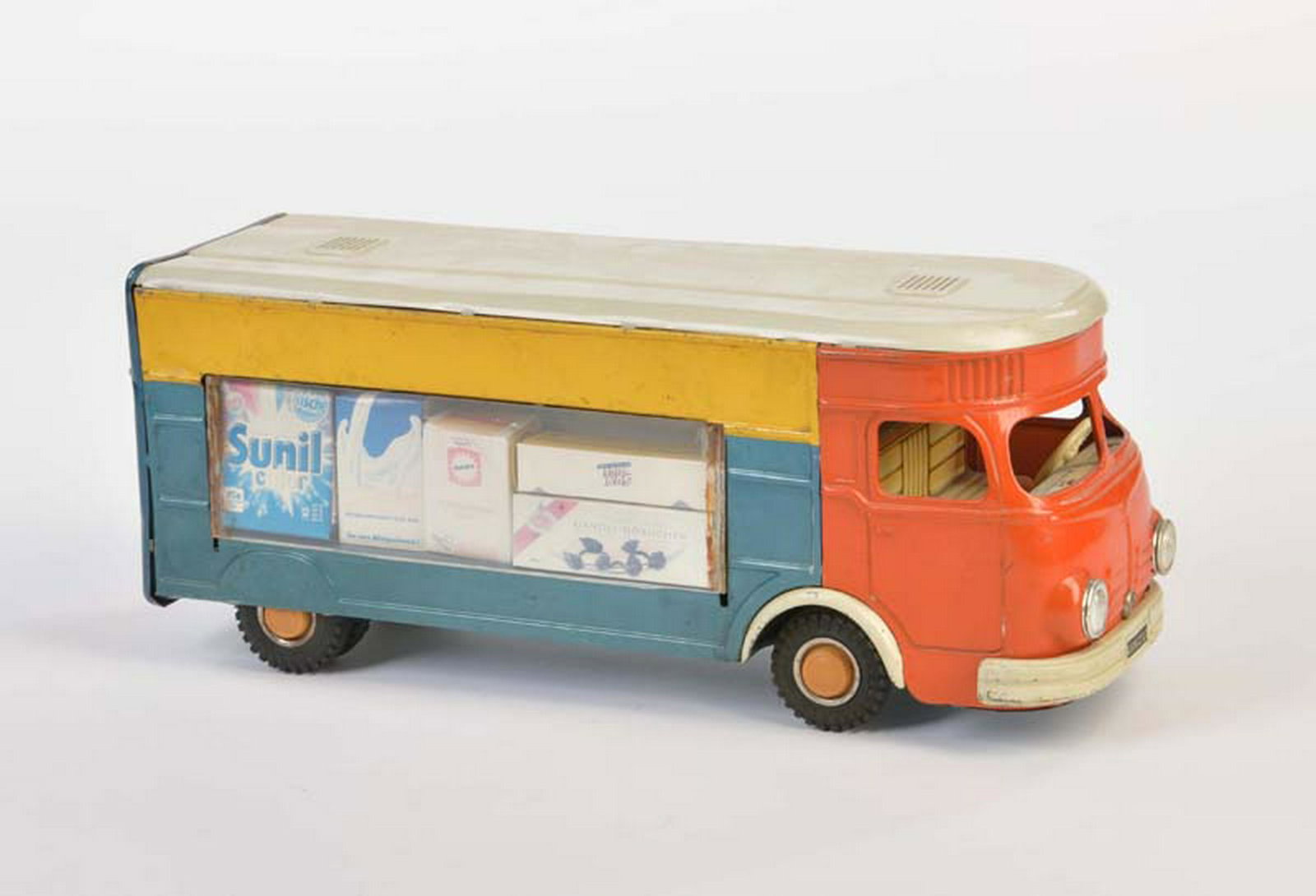 Gama, Verkaufswagen 291/1: Gama, Van 291/1, W.-Germany, tin, friction defective, paint. min. bleached out, C 2-3