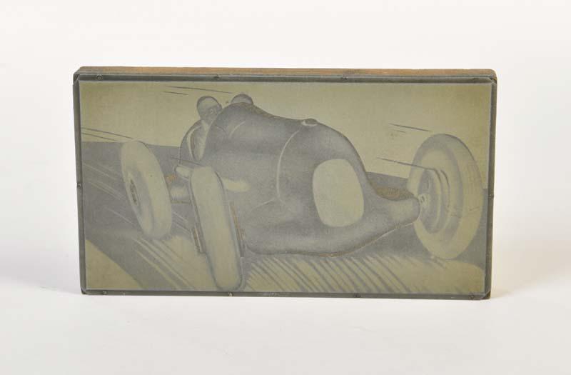 Druck Lithografie mit Rennwagen Motiv auf Holzplatte (1 of 1)